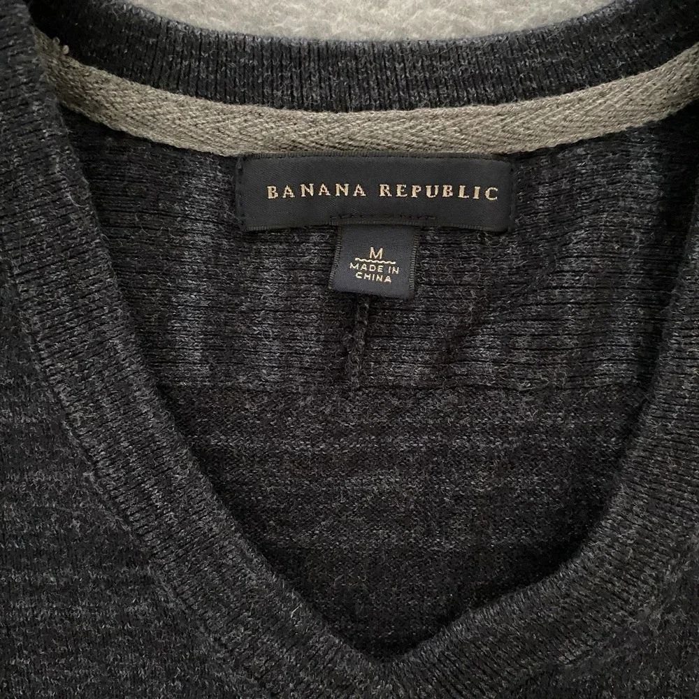 Banana Republic Sweater Men's Medium Gray‎ V Neck Long Sleeve Casual 100% Cotton